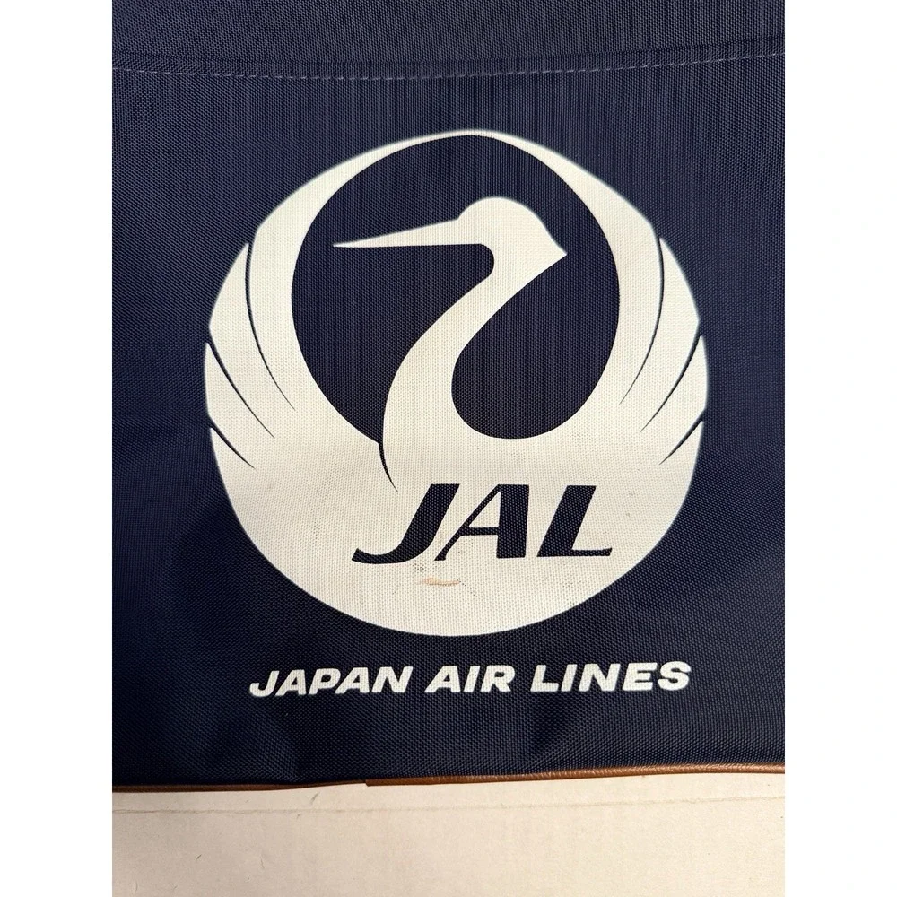 Vintage 80s Japan Airlines In Flight Weekend Bag Navy Blue Brown Nylon 16